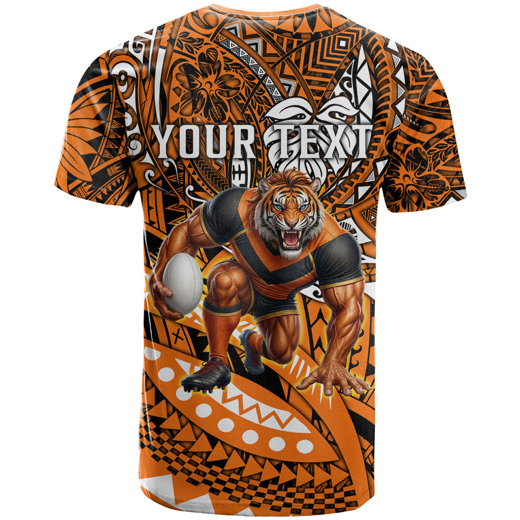 Personalised Wests Tigers T Shirt Polynesian Tribal Art Style With Powerful Tiger Mascot