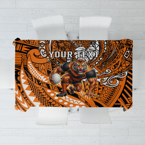 Personalised Wests Tigers Tablecloth Polynesian Tribal Art Style With Powerful Tiger Mascot
