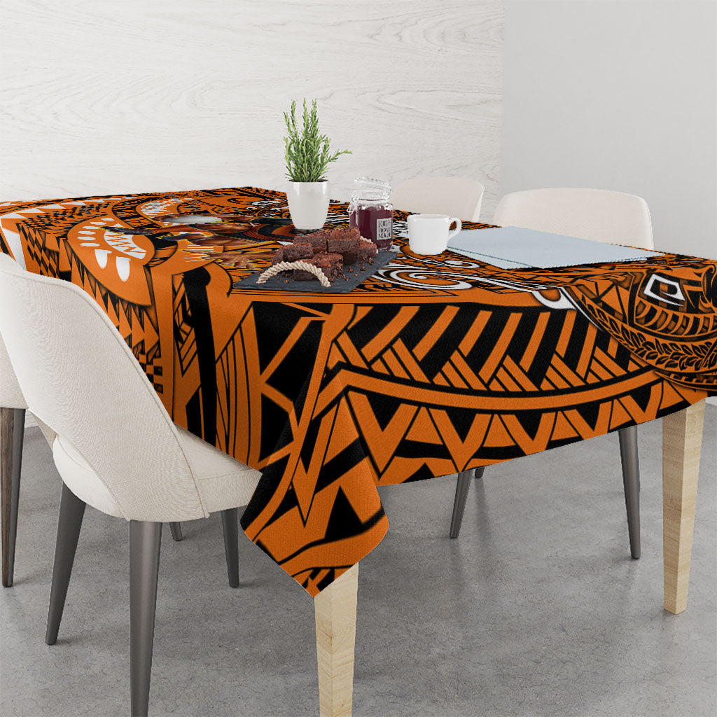Personalised Wests Tigers Tablecloth Polynesian Tribal Art Style With Powerful Tiger Mascot