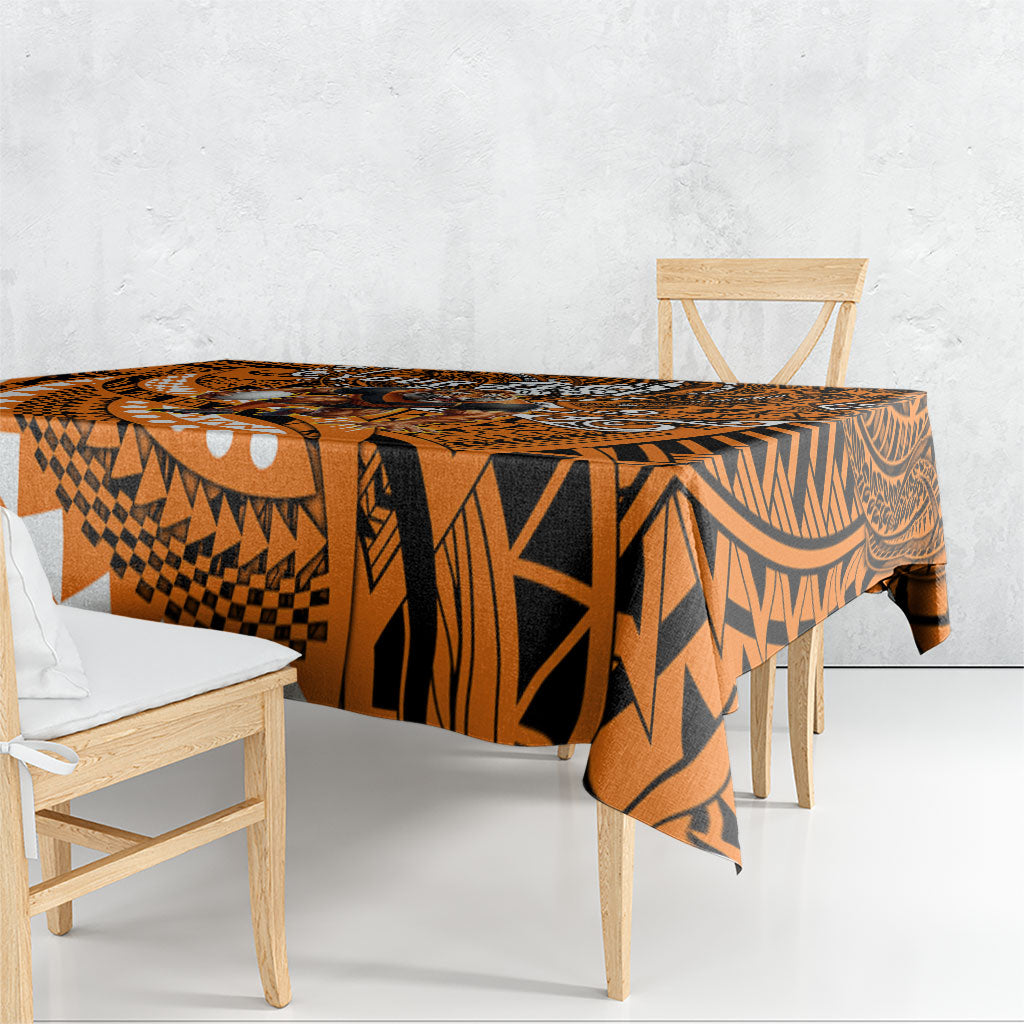 Personalised Wests Tigers Tablecloth Polynesian Tribal Art Style With Powerful Tiger Mascot