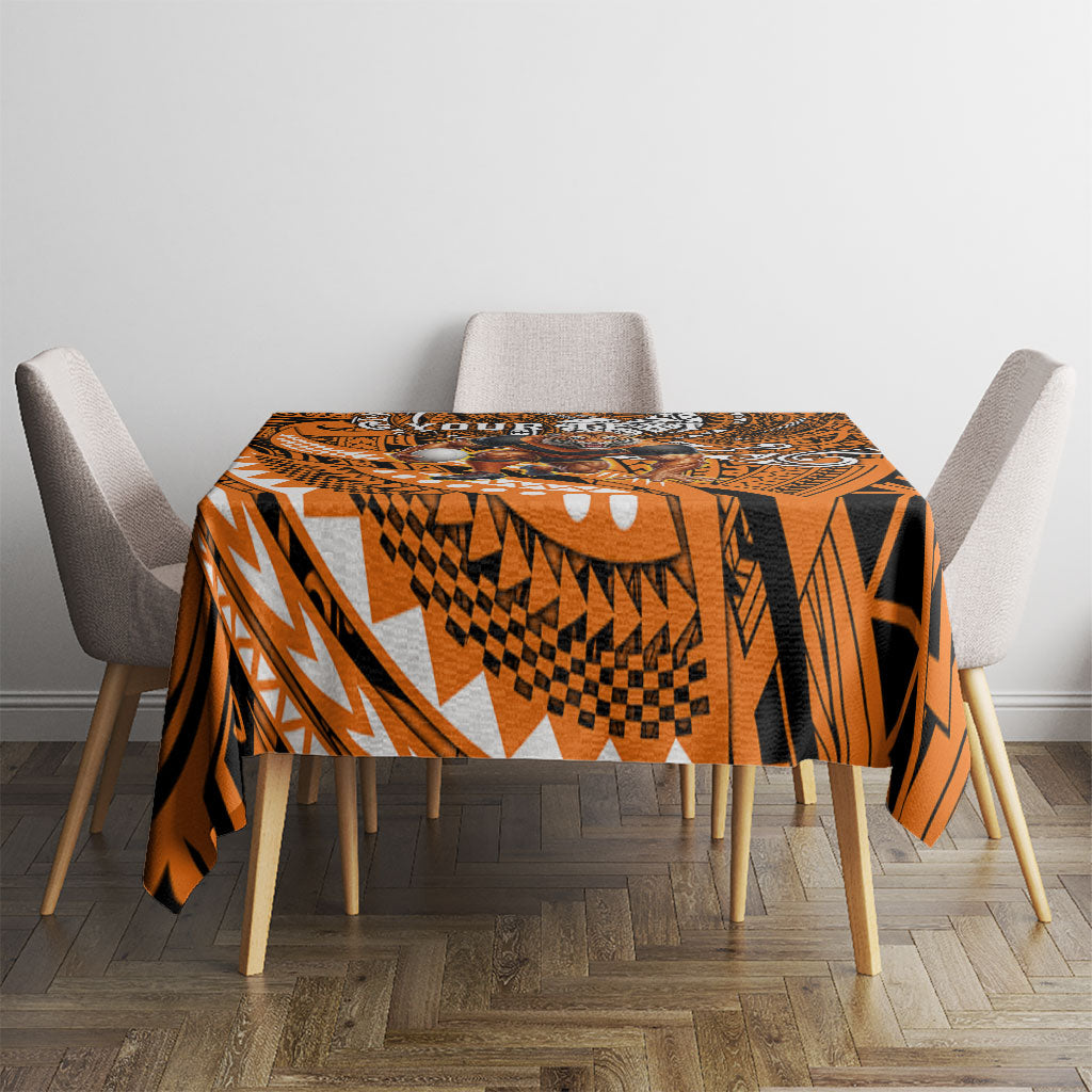 Personalised Wests Tigers Tablecloth Polynesian Tribal Art Style With Powerful Tiger Mascot