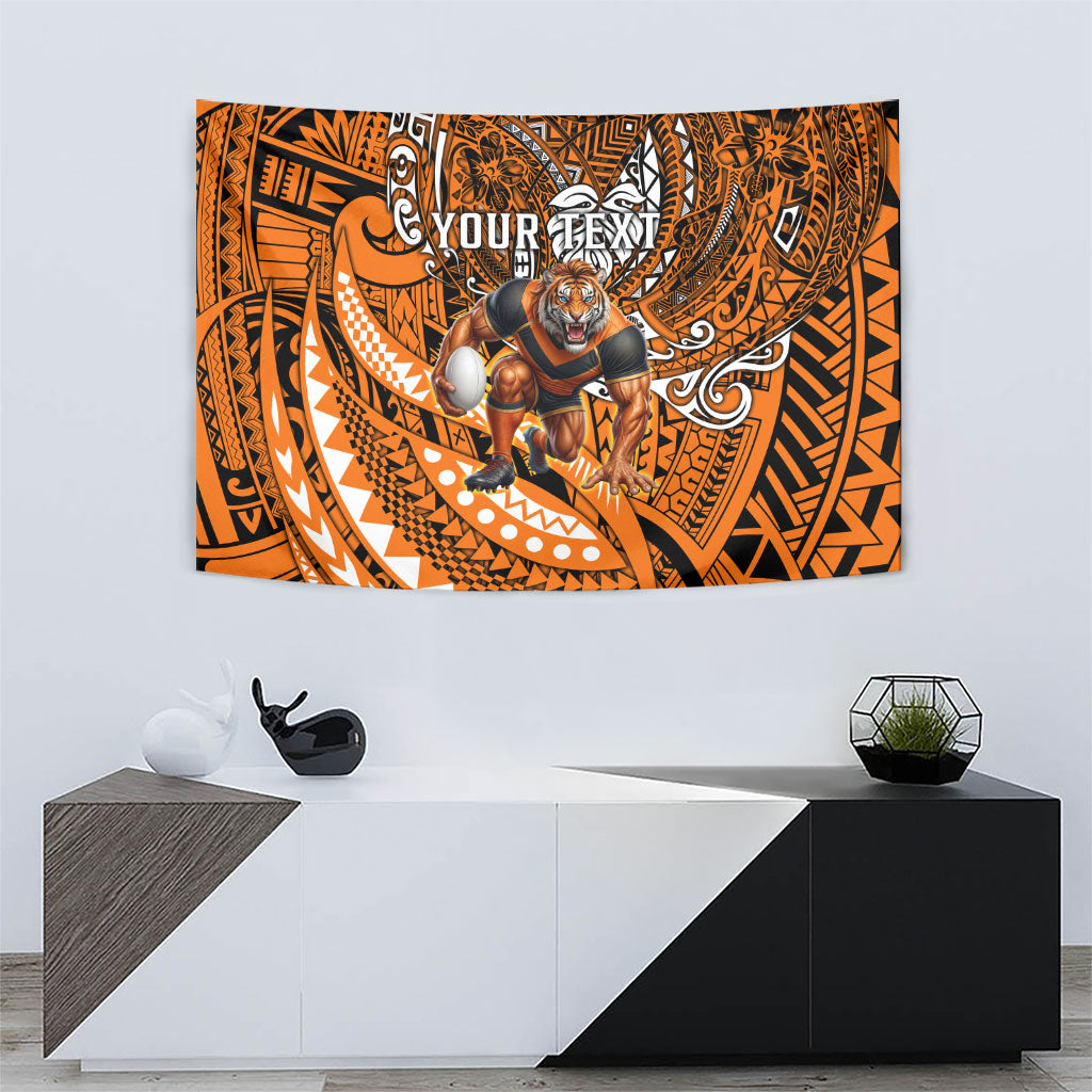 Personalised Wests Tigers Tapestry Polynesian Tribal Art Style With Powerful Tiger Mascot