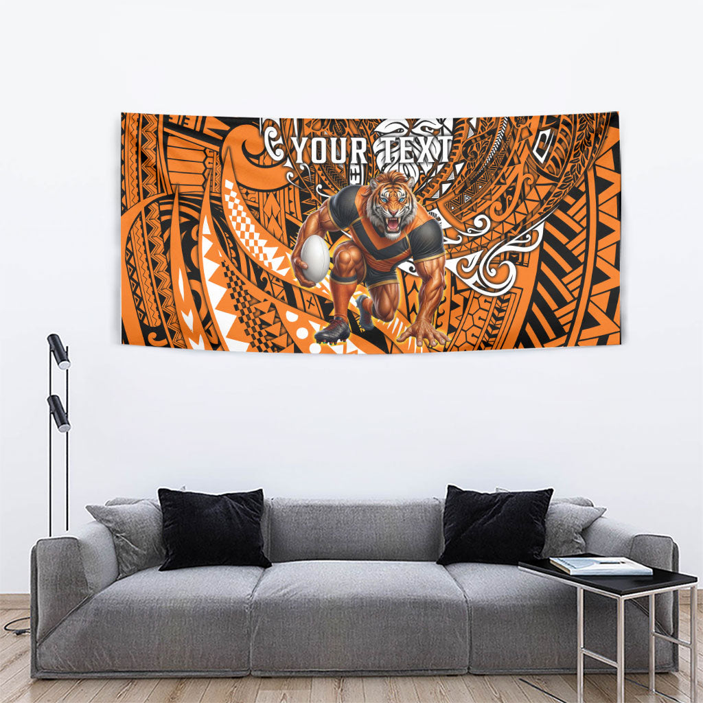 Personalised Wests Tigers Tapestry Polynesian Tribal Art Style With Powerful Tiger Mascot