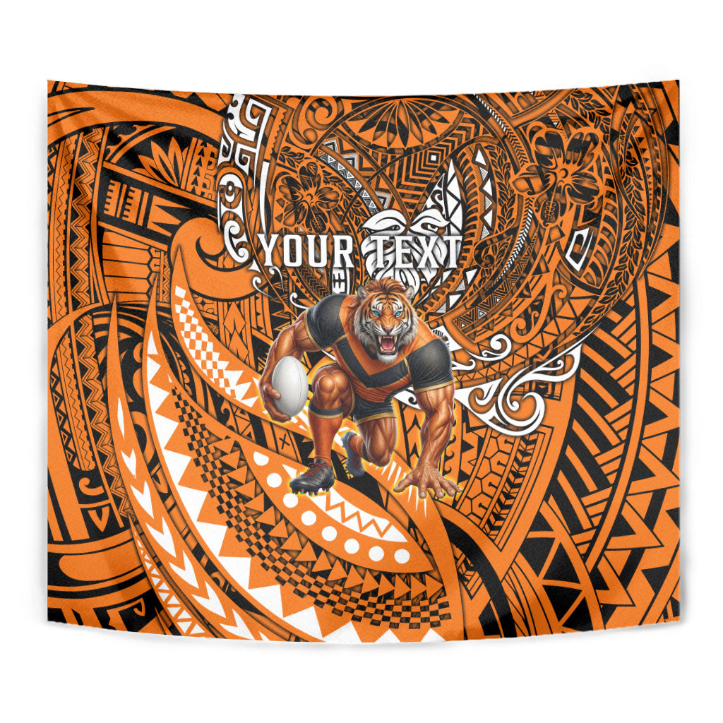 Personalised Wests Tigers Tapestry Polynesian Tribal Art Style With Powerful Tiger Mascot