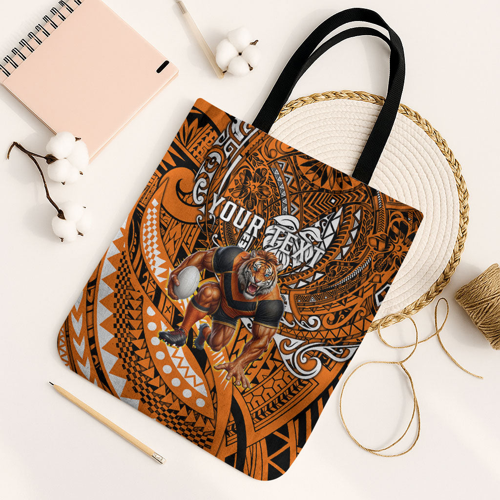 Personalised Wests Tigers Tote Bag Polynesian Tribal Art Style With Powerful Tiger Mascot