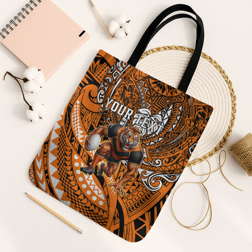 Personalised Wests Tigers Tote Bag Polynesian Tribal Art Style With Powerful Tiger Mascot