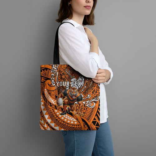 Personalised Wests Tigers Tote Bag Polynesian Tribal Art Style With Powerful Tiger Mascot