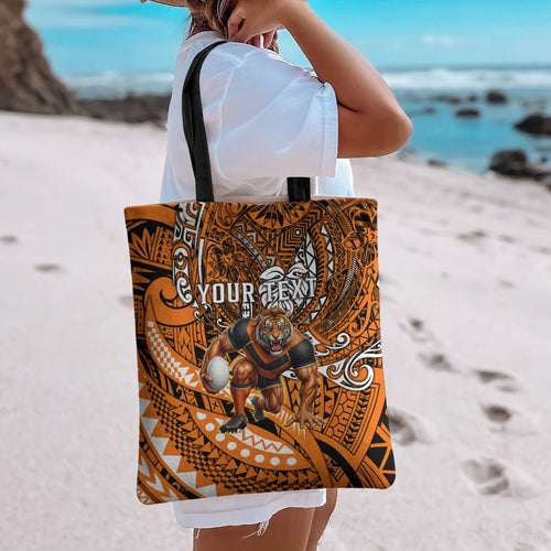 Personalised Wests Tigers Tote Bag Polynesian Tribal Art Style With Powerful Tiger Mascot