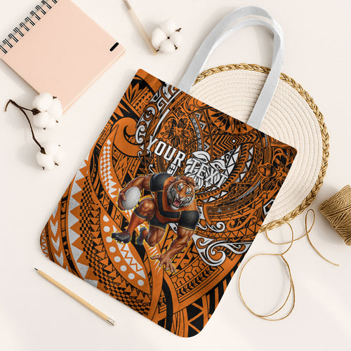 Personalised Wests Tigers Tote Bag Polynesian Tribal Art Style With Powerful Tiger Mascot
