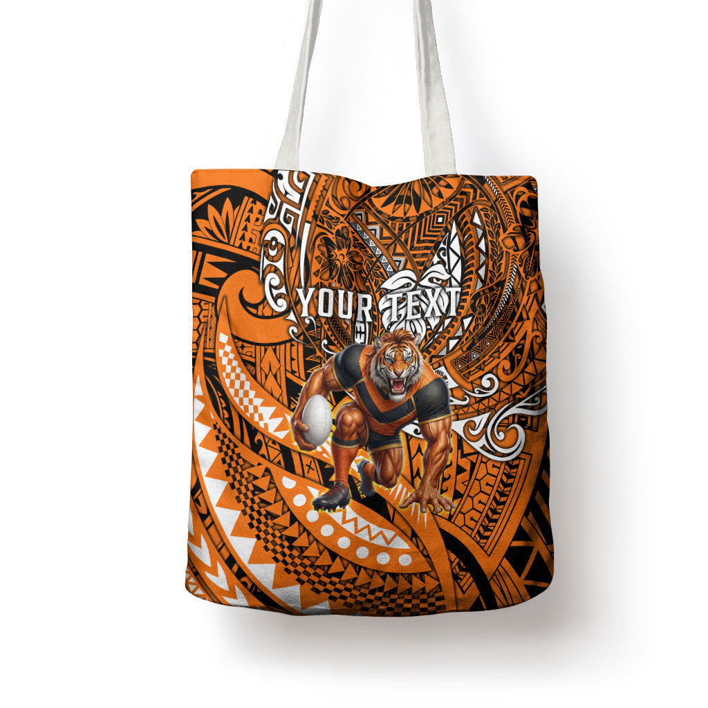 Personalised Wests Tigers Tote Bag Polynesian Tribal Art Style With Powerful Tiger Mascot