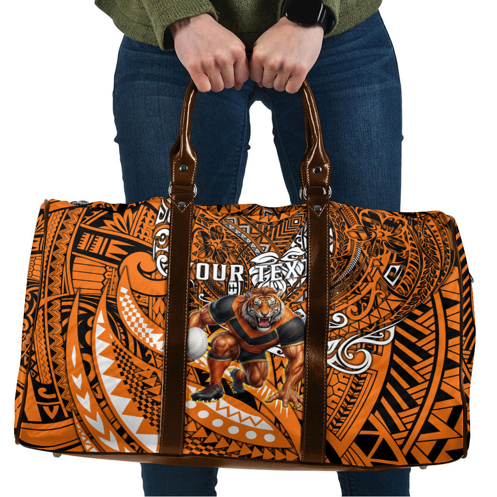 Personalised Wests Tigers Travel Bag Polynesian Tribal Art Style With Powerful Tiger Mascot