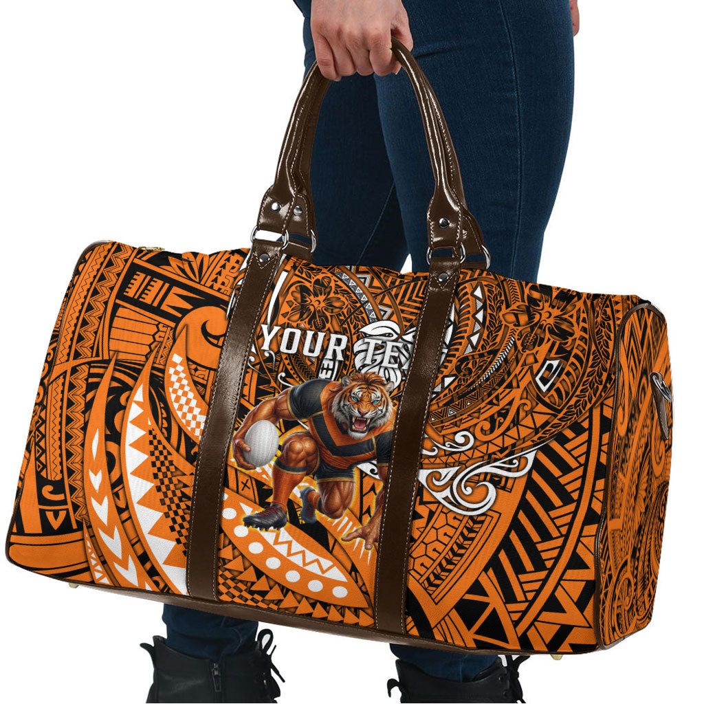 Personalised Wests Tigers Travel Bag Polynesian Tribal Art Style With Powerful Tiger Mascot