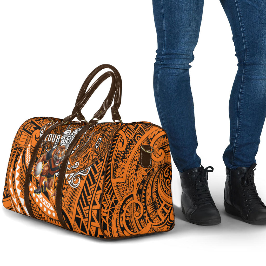 Personalised Wests Tigers Travel Bag Polynesian Tribal Art Style With Powerful Tiger Mascot