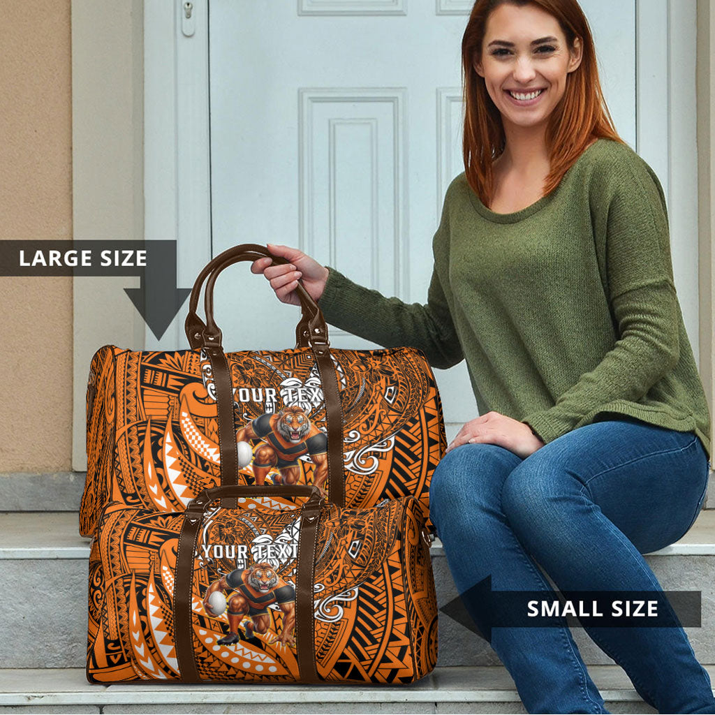 Personalised Wests Tigers Travel Bag Polynesian Tribal Art Style With Powerful Tiger Mascot