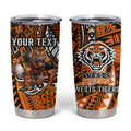 Personalised Wests Tigers Tumbler Cup Polynesian Tribal Art Style With Powerful Tiger Mascot