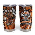 Personalised Wests Tigers Tumbler Cup Polynesian Tribal Art Style With Powerful Tiger Mascot