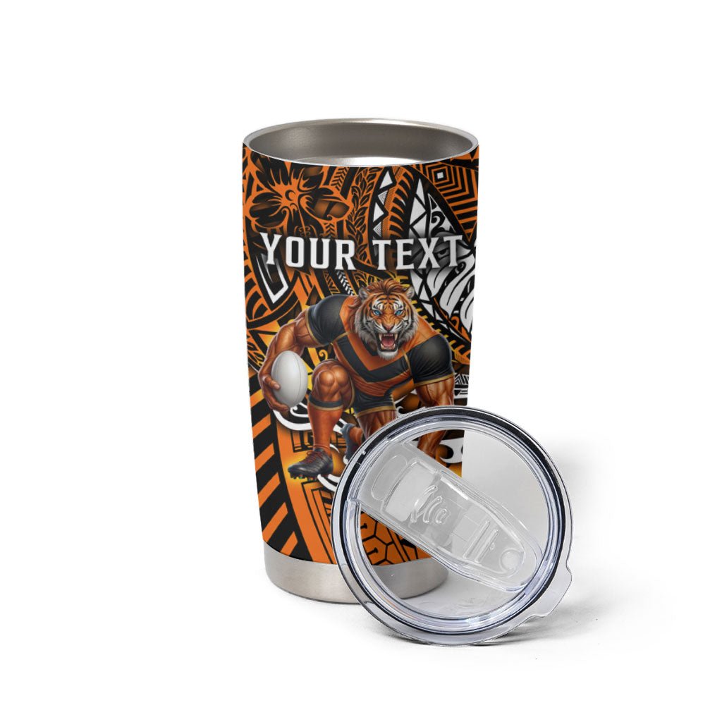 Personalised Wests Tigers Tumbler Cup Polynesian Tribal Art Style With Powerful Tiger Mascot