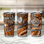 Personalised Wests Tigers Tumbler Cup Polynesian Tribal Art Style With Powerful Tiger Mascot