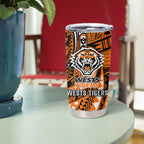 Personalised Wests Tigers Tumbler Cup Polynesian Tribal Art Style With Powerful Tiger Mascot