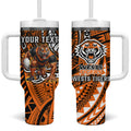 Personalised Wests Tigers Tumbler With Handle Polynesian Tribal Art Style With Powerful Tiger Mascot