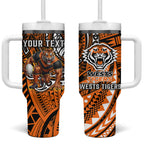 Personalised Wests Tigers Tumbler With Handle Polynesian Tribal Art Style With Powerful Tiger Mascot