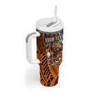 Personalised Wests Tigers Tumbler With Handle Polynesian Tribal Art Style With Powerful Tiger Mascot
