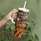 Personalised Wests Tigers Tumbler With Handle Polynesian Tribal Art Style With Powerful Tiger Mascot