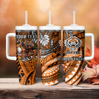 Personalised Wests Tigers Tumbler With Handle Polynesian Tribal Art Style With Powerful Tiger Mascot