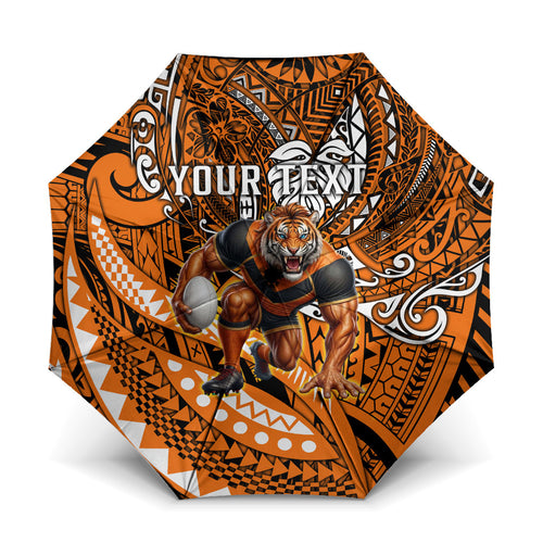 Personalised Wests Tigers Umbrella Polynesian Tribal Art Style With Powerful Tiger Mascot
