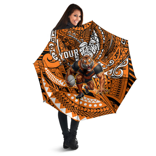 Personalised Wests Tigers Umbrella Polynesian Tribal Art Style With Powerful Tiger Mascot