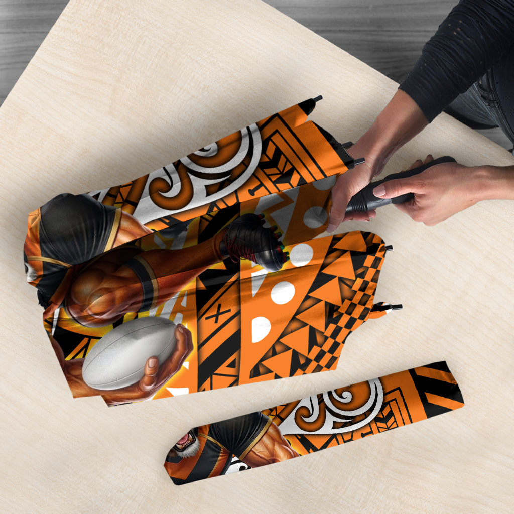 Personalised Wests Tigers Umbrella Polynesian Tribal Art Style With Powerful Tiger Mascot