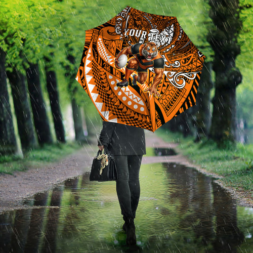 Personalised Wests Tigers Umbrella Polynesian Tribal Art Style With Powerful Tiger Mascot