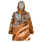 Personalised Wests Tigers Wearable Blanket Hoodie Polynesian Tribal Art Style With Powerful Tiger Mascot