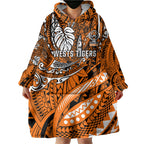 Personalised Wests Tigers Wearable Blanket Hoodie Polynesian Tribal Art Style With Powerful Tiger Mascot