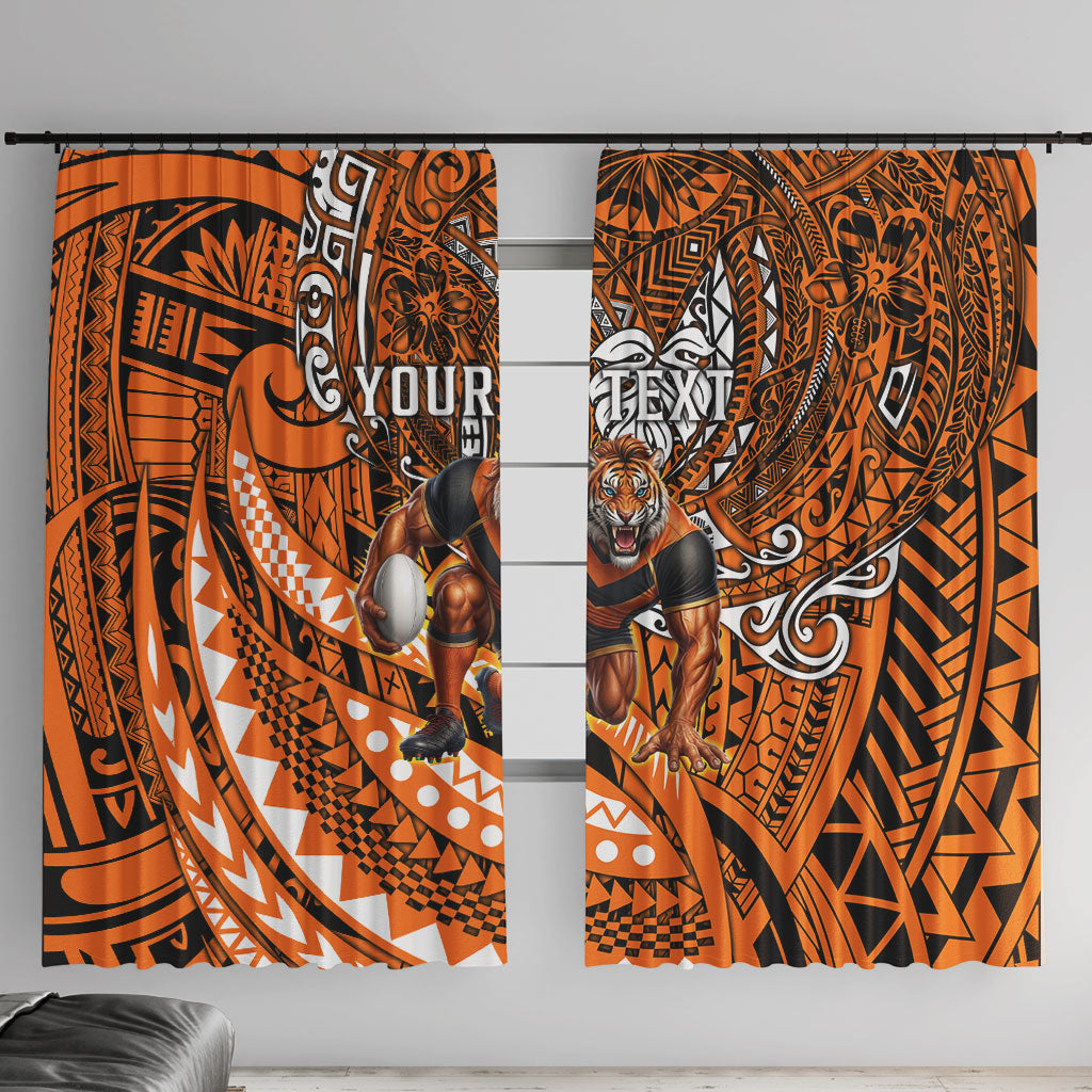 Personalised Wests Tigers Window Curtain Polynesian Tribal Art Style With Powerful Tiger Mascot