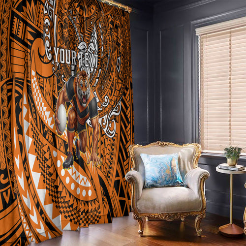 Personalised Wests Tigers Window Curtain Polynesian Tribal Art Style With Powerful Tiger Mascot