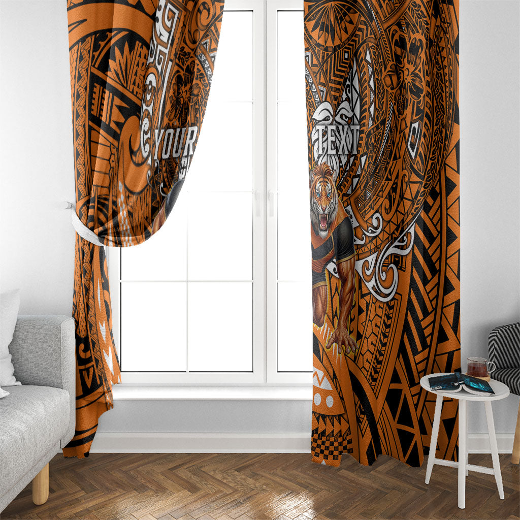 Personalised Wests Tigers Window Curtain Polynesian Tribal Art Style With Powerful Tiger Mascot
