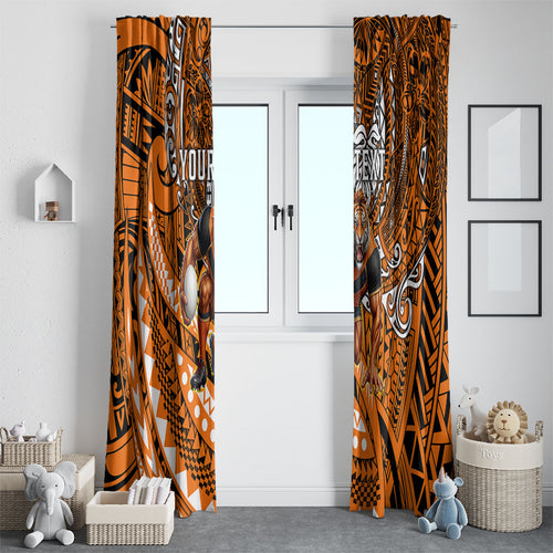 Personalised Wests Tigers Window Curtain Polynesian Tribal Art Style With Powerful Tiger Mascot