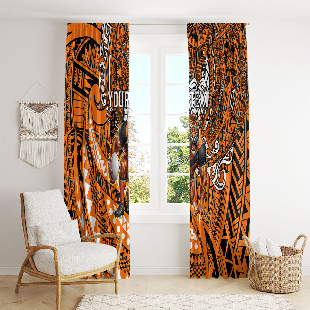 Personalised Wests Tigers Window Curtain Polynesian Tribal Art Style With Powerful Tiger Mascot