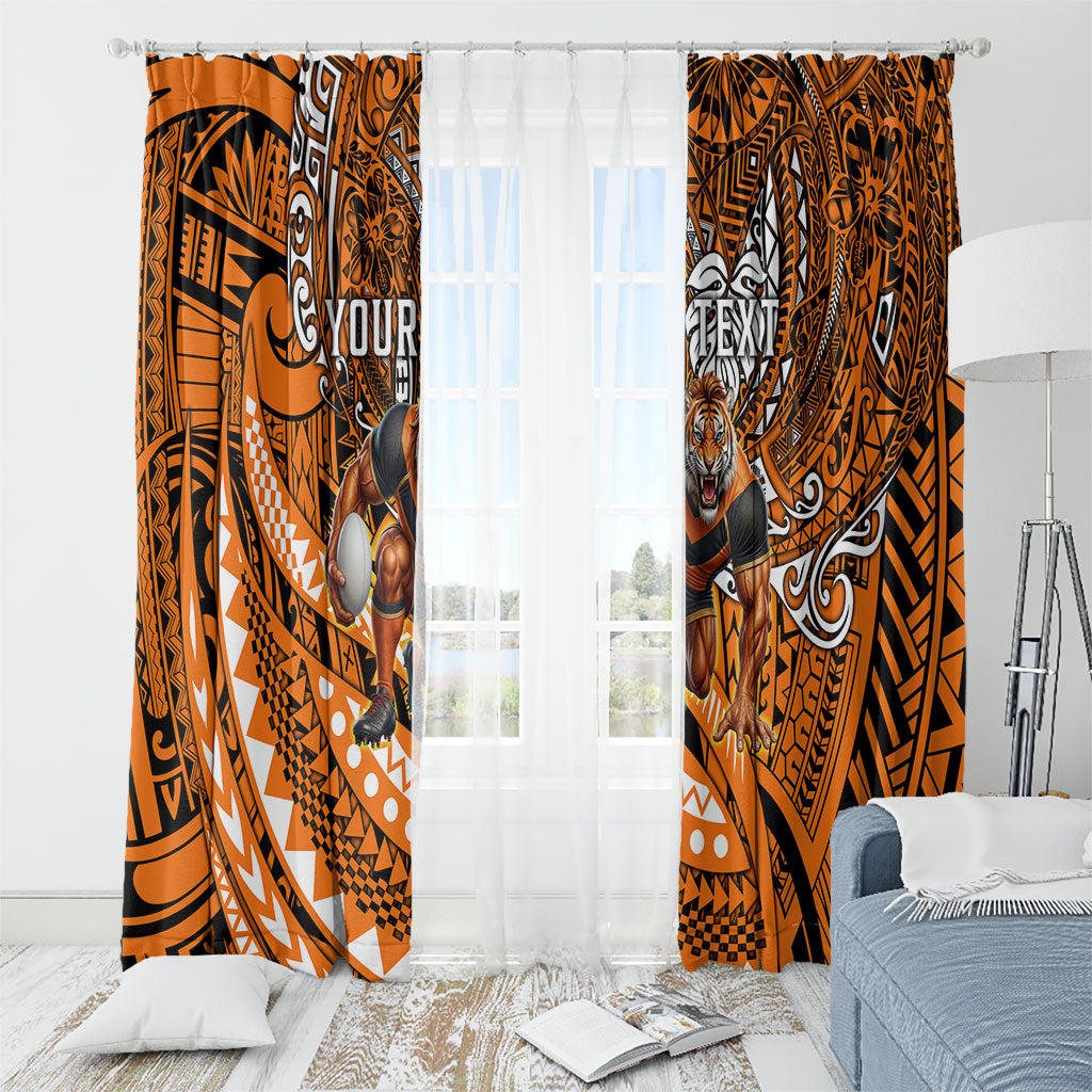 Personalised Wests Tigers Window Curtain Polynesian Tribal Art Style With Powerful Tiger Mascot
