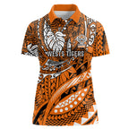 Personalised Wests Tigers Women Polo Shirt Polynesian Tribal Art Style With Powerful Tiger Mascot