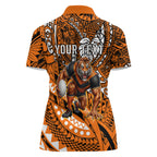 Personalised Wests Tigers Women Polo Shirt Polynesian Tribal Art Style With Powerful Tiger Mascot