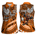 Personalised Wests Tigers Women Sleeveless Polo Shirt Polynesian Tribal Art Style With Powerful Tiger Mascot