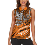 Personalised Wests Tigers Women Sleeveless Polo Shirt Polynesian Tribal Art Style With Powerful Tiger Mascot