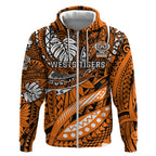 Personalised Wests Tigers Zip Hoodie Polynesian Tribal Art Style With Powerful Tiger Mascot