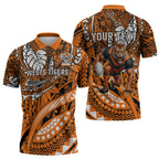 Personalised Wests Tigers Zipper Polo Shirt Polynesian Tribal Art Style With Powerful Tiger Mascot