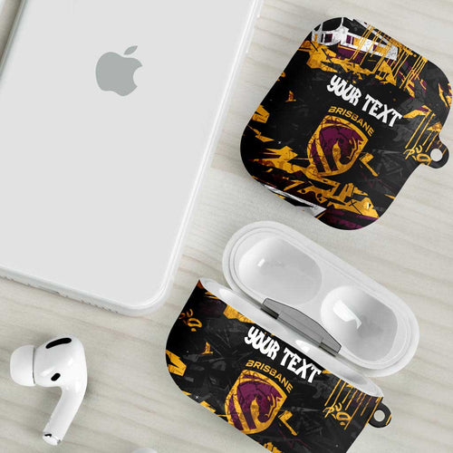 Personalized Brisbane Broncos AirPods Case Graffiti Grunge Abstract Urban Street Style Design