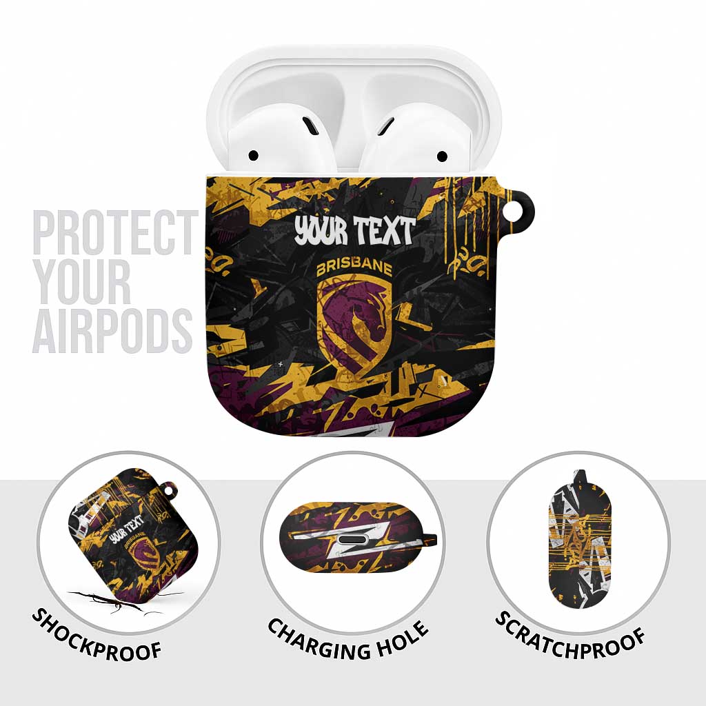 Personalized Brisbane Broncos AirPods Case Graffiti Grunge Abstract Urban Street Style Design