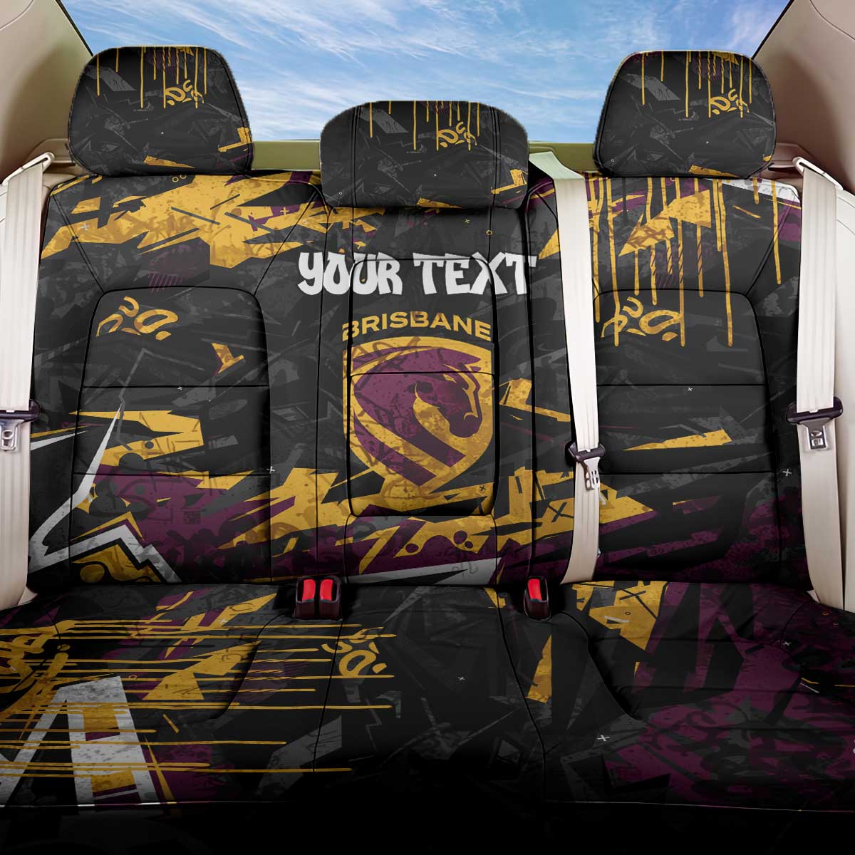 Personalized Brisbane Broncos Back Car Seat Cover Graffiti Grunge Abstract Urban Street Style Design