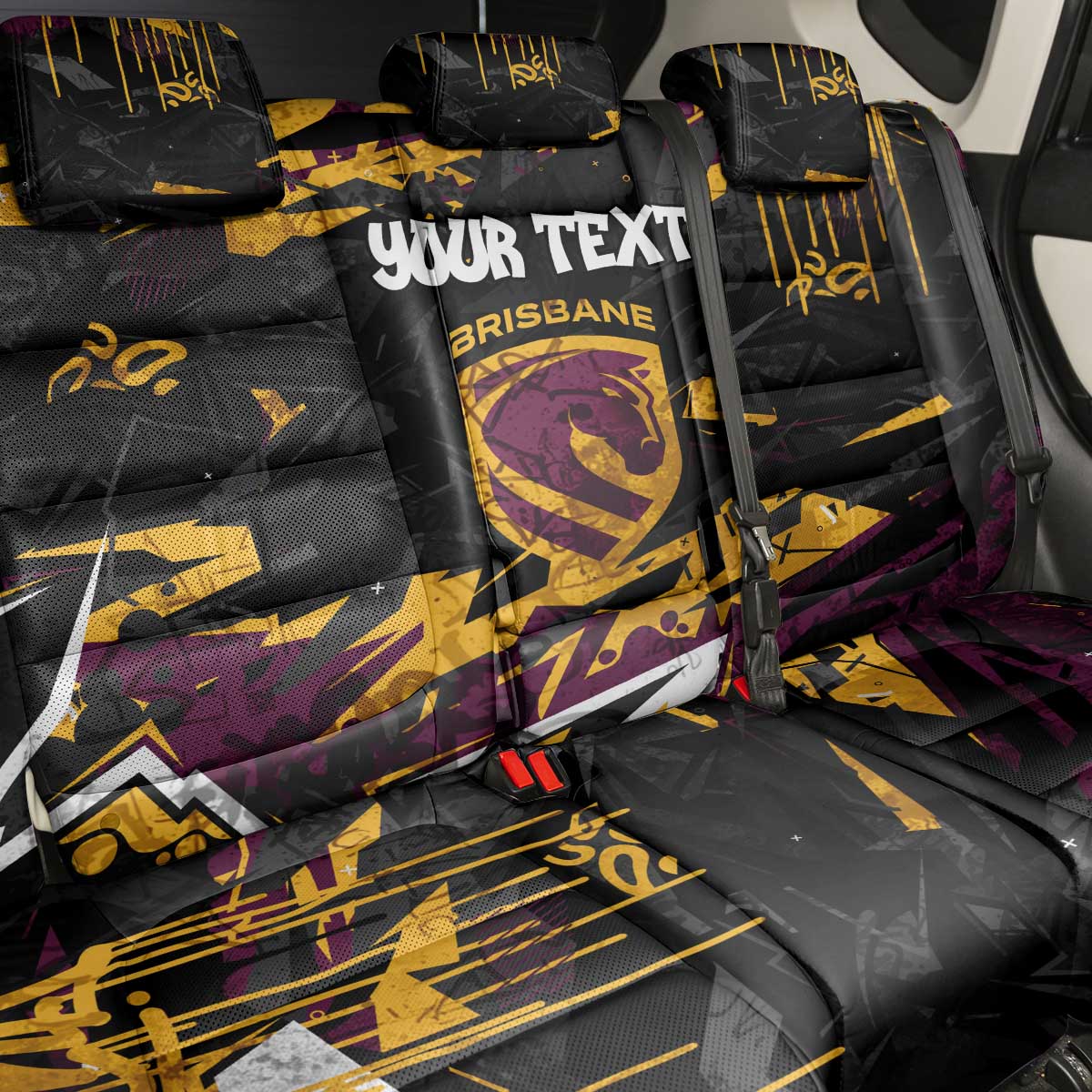 Personalized Brisbane Broncos Back Car Seat Cover Graffiti Grunge Abstract Urban Street Style Design